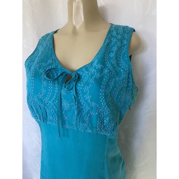 Johnny Was Midi Eyelet Embroidered Sleeveless Midi Dress Teal Aqua Turquoise XL - Picture 3 of 6